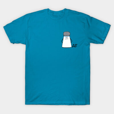 Blue cotton T-shirt with a cute salt shaker graphic and "AF" text, casual wear, unisex design.