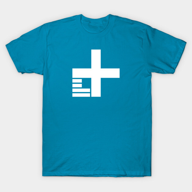 Blue cotton t-shirt with white geometric design, casual style, suitable for everyday wear.