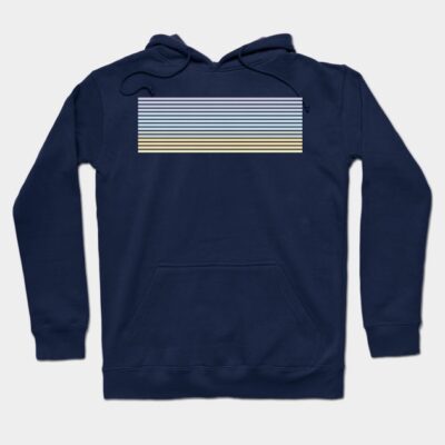 Navy blue hoodie with pastel striped design, casual style, soft cotton material, ideal for everyday wear.