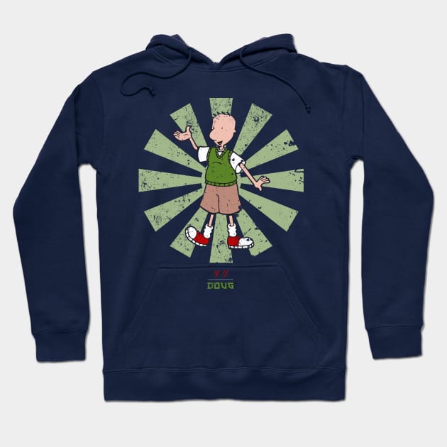 Navy blue hoodie with cartoon character design, green and beige graphic, casual streetwear style.