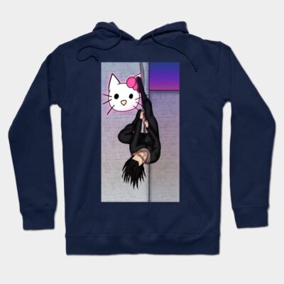 Navy blue hoodie featuring cartoon design, casual style, cotton blend, perfect for everyday wear or lounging.