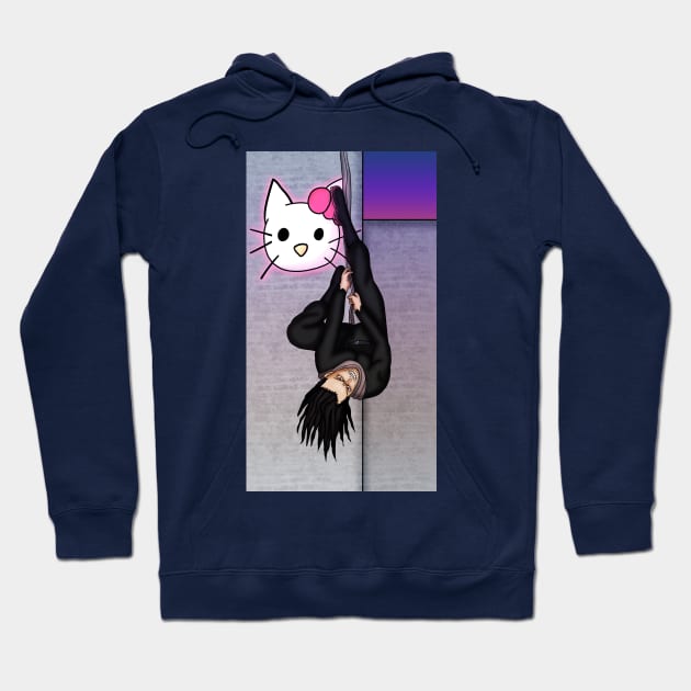 Navy blue hoodie featuring cartoon design, casual style, cotton blend, perfect for everyday wear or lounging.