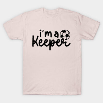 Pink t-shirt with "I'm a Keeper" soccer design, casual style, perfect for sports fans, soft cotton material.