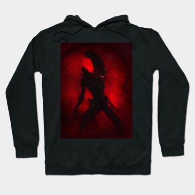 Black hoodie with a dark red creature design, featuring a horror-themed graphic. Ideal for casual wear or gifting.