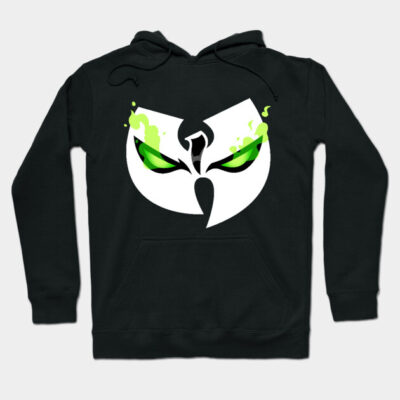 Black hoodie with bold white and green graphic design, casual style, cotton blend, perfect for everyday wear.