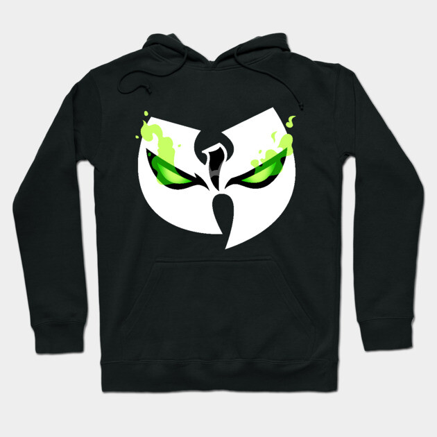Black hoodie with bold white and green graphic design, casual style, cotton blend, perfect for everyday wear.