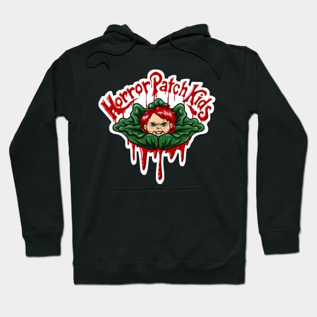 Black horror-themed hoodie with graphic design, featuring bold red and green elements, perfect for casual wear.