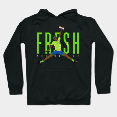 Black hoodie featuring colorful graphic design with "Fresh" text, casual streetwear style, perfect for everyday wear.