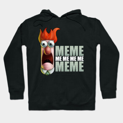 Black hoodie with colorful cartoon character and "Meme" text, casual wear, cotton blend, unisex style.