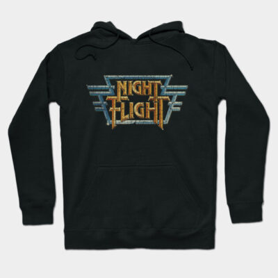 Black "Night Flight" graphic hoodie, cozy cotton blend, casual wear, perfect for cool weather and stylish layering.