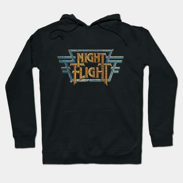 Black "Night Flight" graphic hoodie, cozy cotton blend, casual wear, perfect for cool weather and stylish layering.