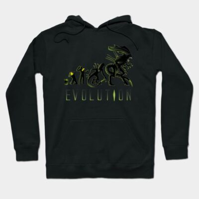 Black hoodie with "Evolution" graphic, featuring neon green design, perfect for casual wear and cozy style.