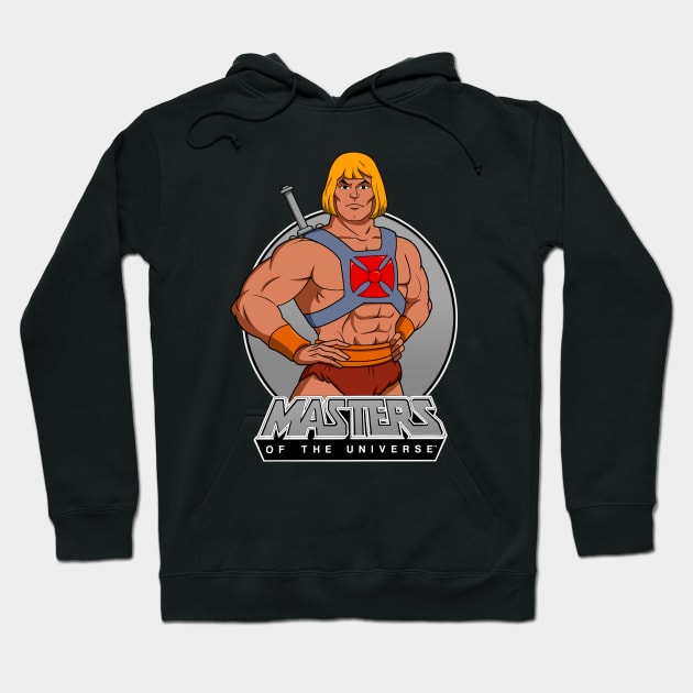 Black "Masters of the Universe" hoodie with graphic print, casual wear, cotton blend, unisex style.