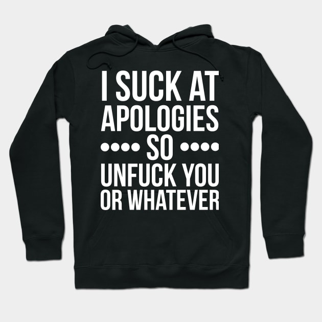 Black hoodie with bold white humorous text, casual style, soft cotton material, suitable for everyday wear.