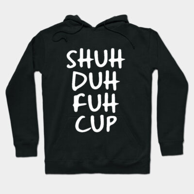 Black hoodie with bold white text, casual style, cotton material, perfect for everyday wear and comfort.
