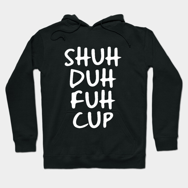 Black hoodie with bold white text, casual style, cotton material, perfect for everyday wear and comfort.