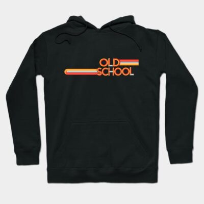 Black hoodie with "Old School" retro design, long sleeves, drawstring hood, casual wear, cotton blend material.