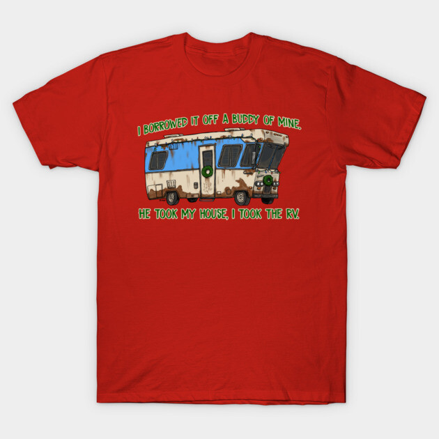 Red cotton t-shirt with humorous RV graphic and text, perfect for casual wear or as a novelty gift.