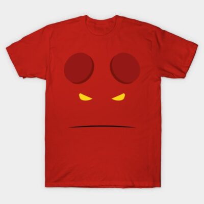 Red graphic t-shirt with abstract design, featuring bold yellow and dark red accents. Casual style, cotton material.