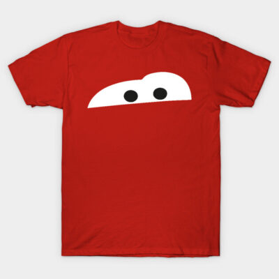 Red cotton t-shirt with minimalist white and black eye design, casual unisex style, perfect for everyday wear.