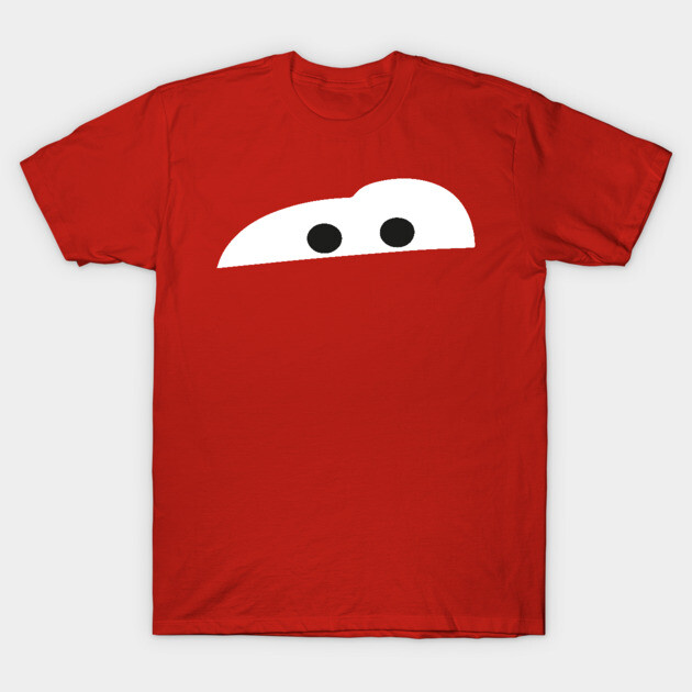 Red cotton t-shirt with minimalist white and black eye design, casual unisex style, perfect for everyday wear.