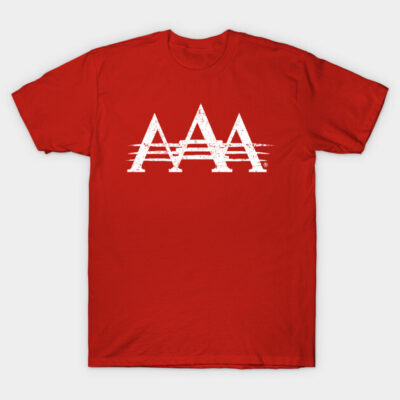 Red graphic t-shirt with white geometric print, casual cotton fabric, comfortable fit for everyday wear.