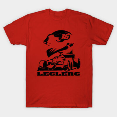 Red graphic t-shirt featuring a race car and helmet design with bold lettering, perfect for motorsport enthusiasts.