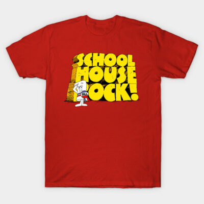 Red "Schoolhouse Rock!" graphic t-shirt, casual style, cotton material, perfect for everyday wear.