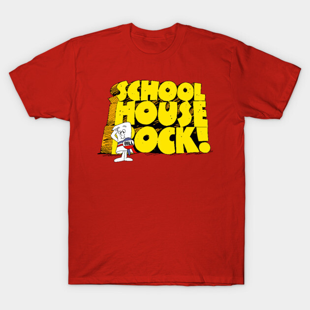 Red "Schoolhouse Rock!" graphic t-shirt, casual style, cotton material, perfect for everyday wear.
