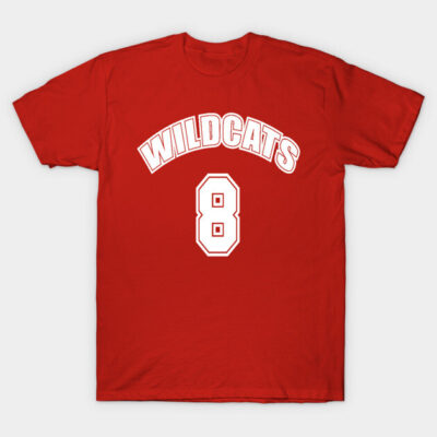 Red Wildcats number 8 t-shirt, cotton, casual sportswear, bold white print, unisex design.