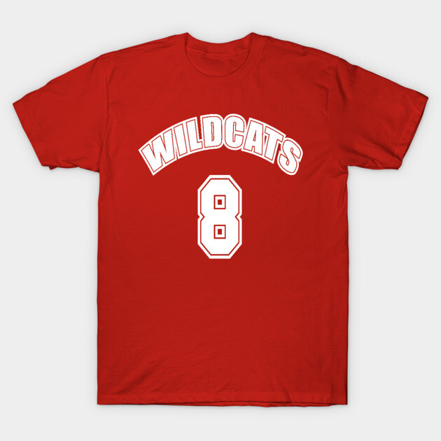 Red Wildcats number 8 t-shirt, cotton, casual sportswear, bold white print, unisex design.