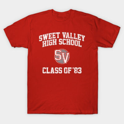 Red Sweet Valley High School Class of '83 T-shirt, vintage style, soft cotton, casual wear.