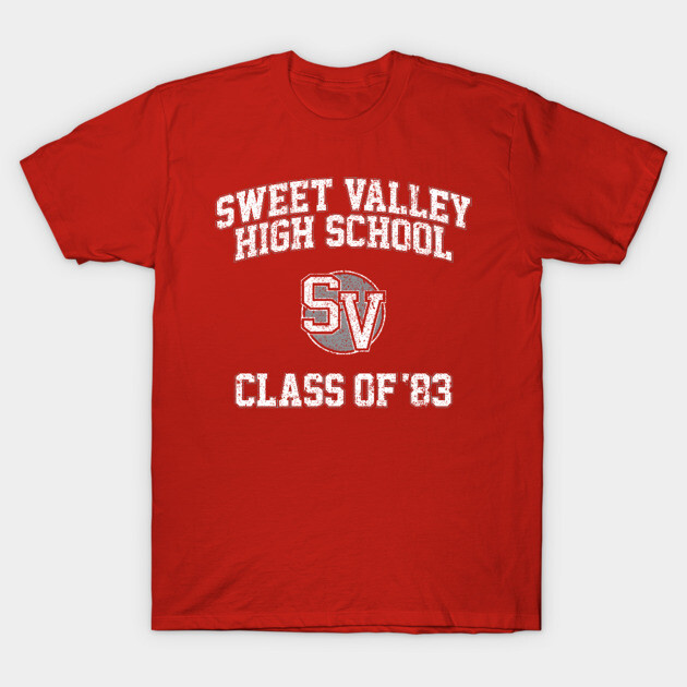 Red Sweet Valley High School Class of '83 T-shirt, vintage style, soft cotton, casual wear.