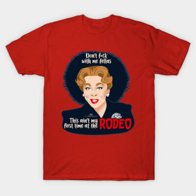 Red graphic t-shirt with bold text and artistic illustration, casual style, ideal for everyday wear.