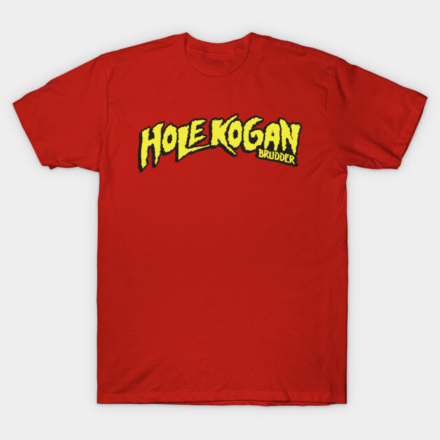 Red cotton t-shirt with bold yellow graphic print, casual style, perfect for everyday wear.