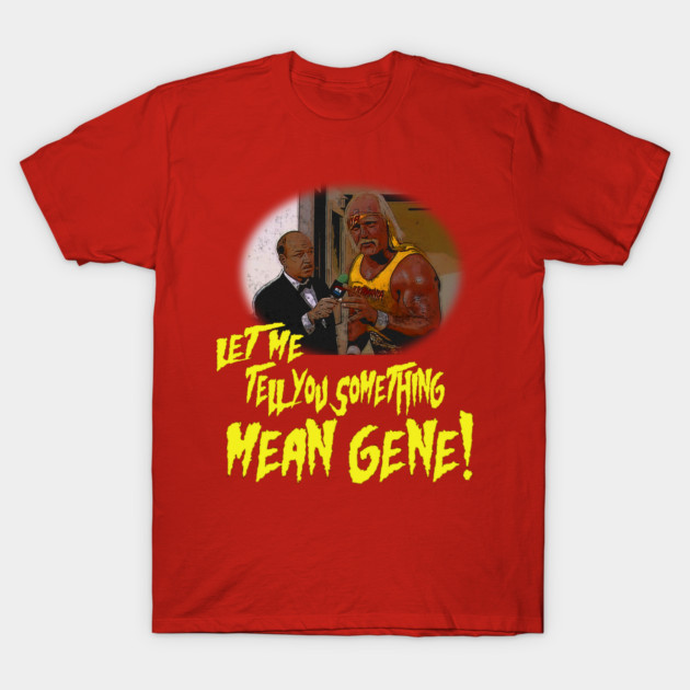 Red graphic T-shirt with bold yellow text and vintage illustration, ideal for casual wear. Cotton material.