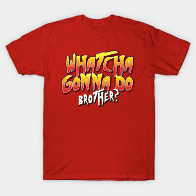 Red graphic t-shirt with bold text design, casual wear, cotton material, perfect for everyday style.
