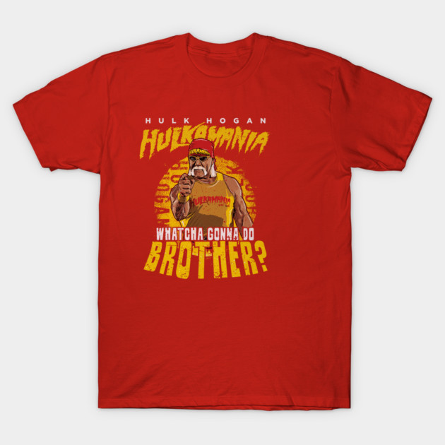 Red graphic t-shirt featuring bold yellow text and design, casual style, ideal for fans and everyday wear.