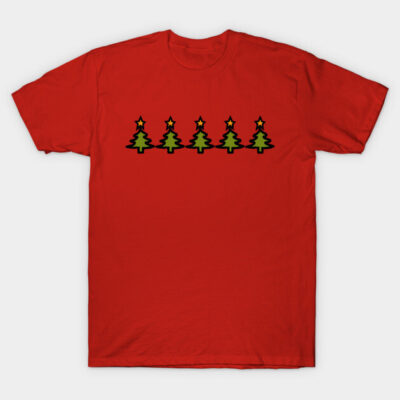 Red Christmas tree graphic t-shirt, festive design, unisex style, 100% cotton, perfect for holiday celebrations.