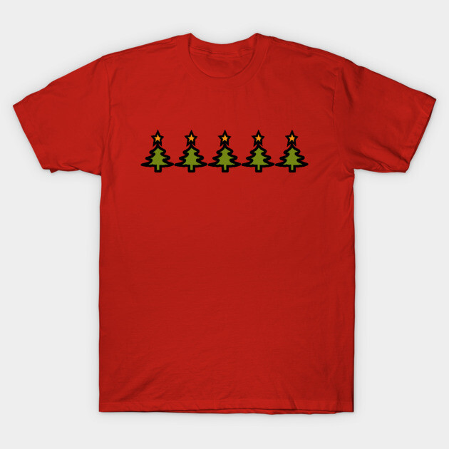 Red Christmas tree graphic t-shirt, festive design, unisex style, 100% cotton, perfect for holiday celebrations.