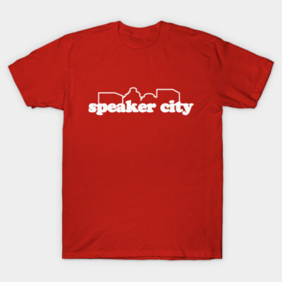 Red "Speaker City" t-shirt, casual style, made from soft cotton, ideal for everyday wear and comfortable fit.