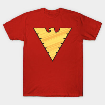 Red cotton t-shirt with a bold yellow geometric eagle design, perfect for casual wear.