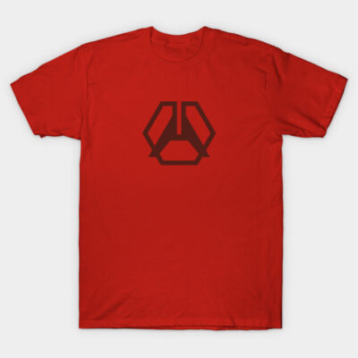 Red cotton T-shirt with geometric logo, casual style. Ideal for everyday wear, available in various sizes.