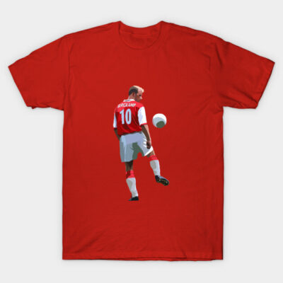 Red graphic t-shirt with soccer player design, sporty casual wear, cotton material, ideal for fans and everyday use.