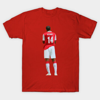 Red cotton t-shirt featuring a graphic of a soccer player with number 14 on the back.