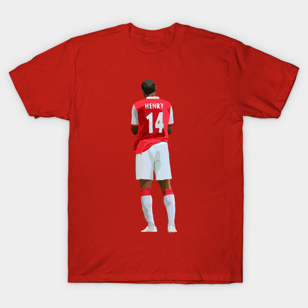 Red cotton t-shirt featuring a graphic of a soccer player with number 14 on the back.