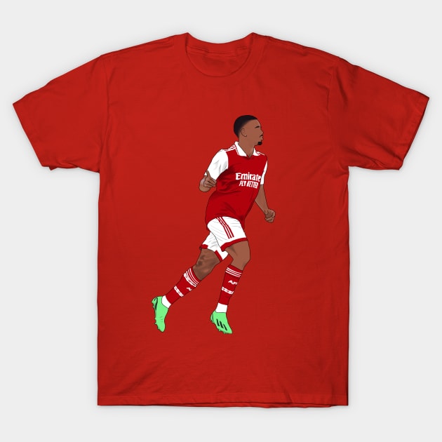 Red cotton t-shirt featuring illustrated soccer player, sporty design, perfect for casual wear and sports fans.