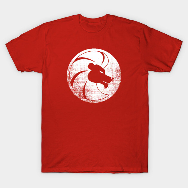 Red graphic t-shirt featuring a distressed white lion emblem, ideal for casual wear, made from soft cotton material.