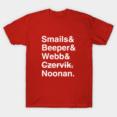 Red cotton T-shirt with bold white text design, casual style, perfect for everyday wear.