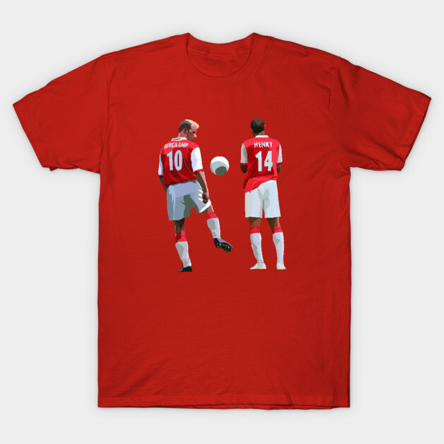 Red cotton T-shirt featuring two soccer players in action, ideal for sports fans and casual wear.